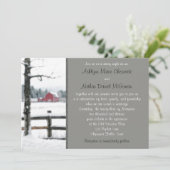 Rote Scheune im Winter Einladung zur Hochzeit (Stehend Vorderseite)