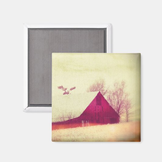 Rote Scheune im Winter Magnet (Vorderseite/Rückseite)