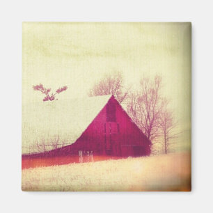 Rote Scheune im Winter Magnet