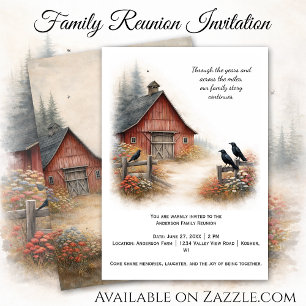 Rote Scheune Krähen Farm Familientreffen Einladung