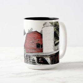 Rote Scheune mit Silo im Westen von North Carolina Zweifarbige Tasse
