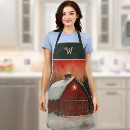 Rote Scheune mit Stern an Winterbäumen Farmhouse M Schürze