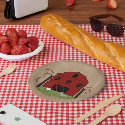 Rote Scheune Papierplatte Pappteller (Picknick)