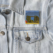Rote Scheune sitzt entlang landschaftlichem Button (Beispiel)