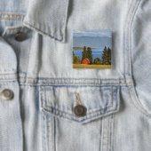Rote Scheune sitzt entlang landschaftlichem Button (Beispiel)