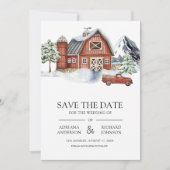 Rote Scheune Winter Weihnachten QR-Code Foto Hochz Save The Date (Vorderseite)