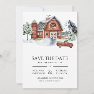 Rote Scheune Winter Weihnachten QR-Code Foto Hochz Save The Date
