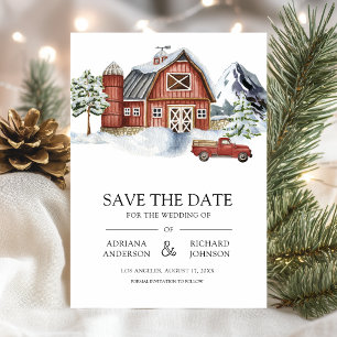 Rote Scheune Winter Weihnachten QR-Code Foto Hochz Save The Date