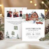 Rote Scheune Winter Weihnachten QR-Code Foto Hochz Save The Date