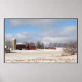 Rote Scheunen im Winter Poster (Vorne)