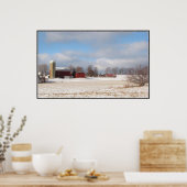 Rote Scheunen im Winter Poster (Küche)