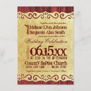 Rote Scheunenholz-Vintage-Papier-Hochzeitskarten Einladung