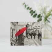 Rote Schirme Schwarz-Weiß-Fotografie Postkarte (Stehend Vorderseite)