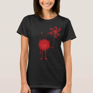 Rote schlechte Blumen-Wanzen-Schwarz-Frau T-Shirt