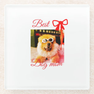 Rote Schleife beste Hundemutter Vater Foto Hund/Ha Glasuntersetzer