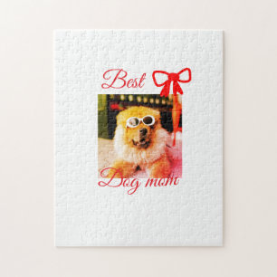 Rote Schleife beste Hundemutter Vater Foto Hund/Ha Puzzle