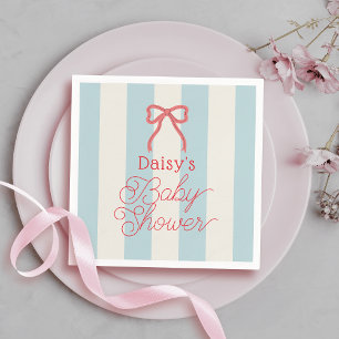 Rote Schleife & Blaue Streifen Baby Shower Serviette