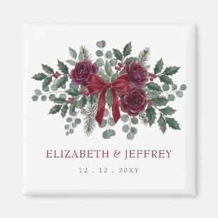 Rote Schleife Botanische Blumen Winter Weihnachten Magnet