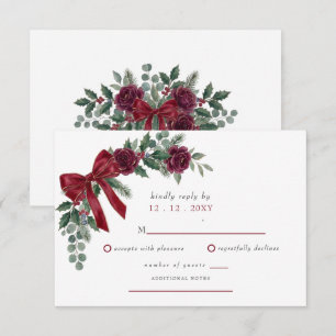 Rote Schleife Botanische Blumen Winter Weihnachten RSVP Karte