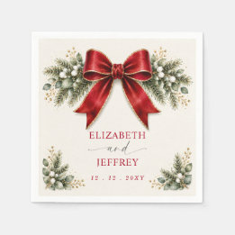 Rote Schleife Botanische Blumen Winter Weihnachten Serviette