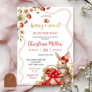 Rote Schleife Coquette Erdbeere Hase Baby Shower E Einladung