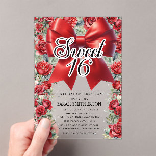 Rote Schleife Coquette Floral Vintage Sweet 16 Acryleinladungen