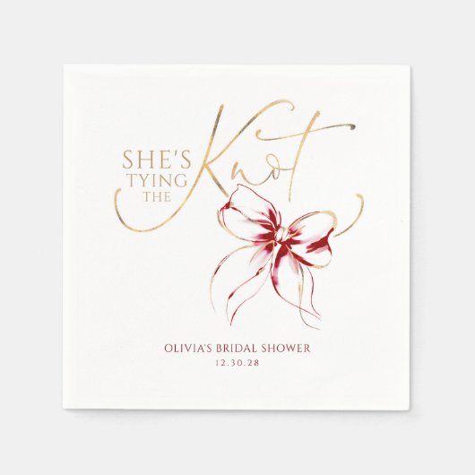 Rote Schleife - Hochzeitsbrause Serviette (Vorderseite)