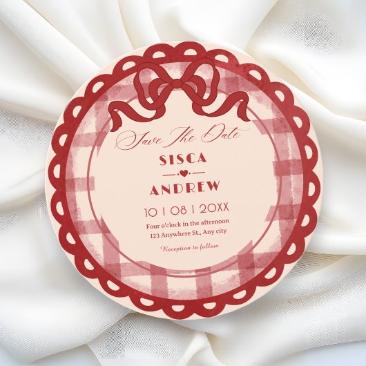 Rote Schleife Karo Hochzeit Save The Date