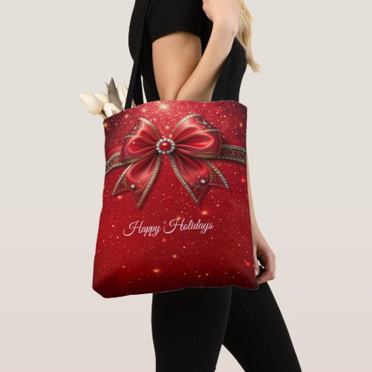 Rote Schleife mit Perlen-Tüte Tasche (Von Nahem)