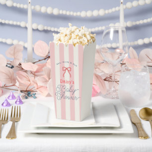 Rote Schleife & rosa Streifen Baby Shower Popcorn Geschenkschachtel