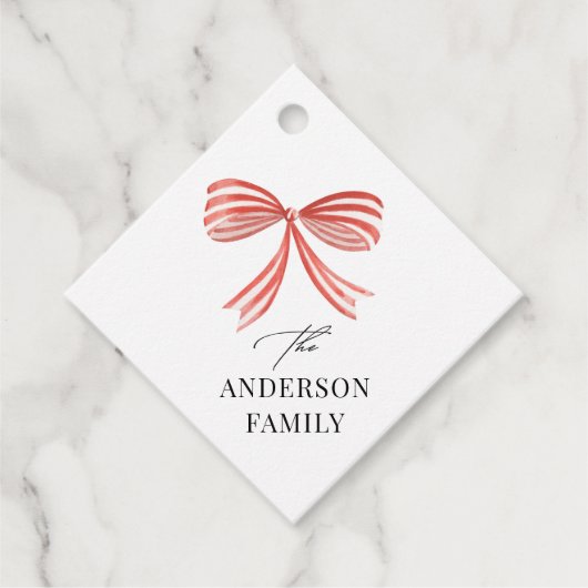 Rote Schleife Skript Familienurlaub Geschenkanhänger (Vorderseite)