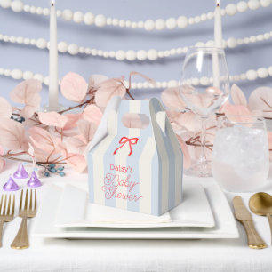 Rote Schleife und blassblaue Streifen Baby-Party Geschenkschachtel