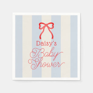 Rote Schleife und blassblaue Streifen Baby-Party Serviette