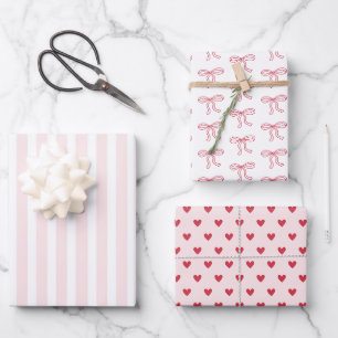 Rote Schleifen Herzen Valentinstag Geschenke Geschenkpapier Set