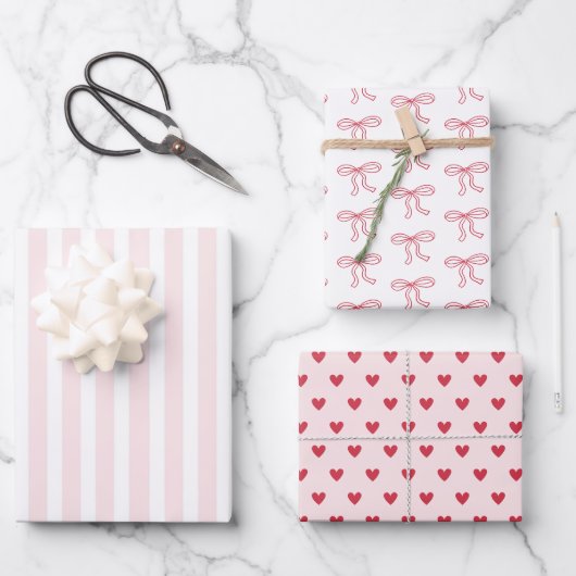 Rote Schleifen Herzen Valentinstag Geschenke Geschenkpapier Set (Vorderseite)