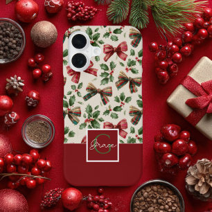 Rote Schleifen und Stechpalmen-Aquarell-Weihnachts iPhone 16 Hülle