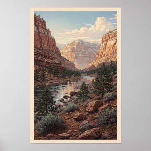 Rote Schlucht-Flusslandschaft Poster (Vorne)