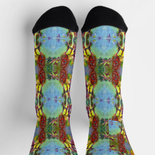 ROTE SCHMETTERLINGE AUF GELBEN DISTELN,BLAUER HIMM SOCKEN