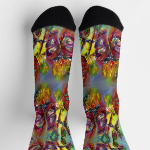 ROTE SCHMETTERLINGE AUF GELBEN DISTELN,BLAUER HIMM SOCKEN
