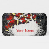 Rote Schmetterlinge auf schwarzer Spitze Case-Mate iPhone Hülle (Rückseite (Horizontal))
