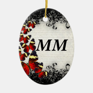 Rote Schmetterlinge auf schwarzer Spitze Keramikornament