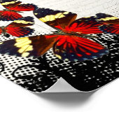 Rote Schmetterlinge auf schwarzer Spitze Poster (Ecke)