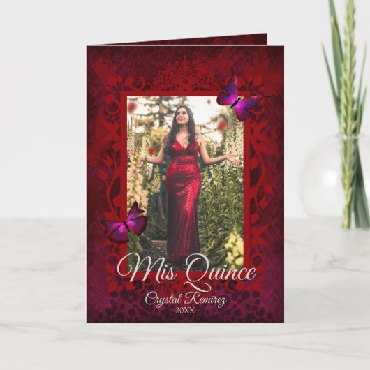Rote Schmetterlinge Falten Quinceanera Einladung (Vorderseite)