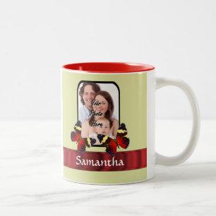 Rote Schmetterlinge Fotovorlage Zweifarbige Tasse