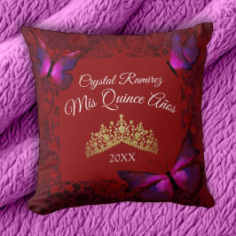 Rote Schmetterlinge, Gold Tiara Quinceanera Pillow Kissen