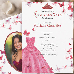 Rote Schmetterlinge Kleid Foto 15 XV Quinceanera Einladung