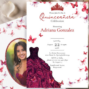Rote Schmetterlinge Kleid Foto 15 XV Quinceanera Einladung