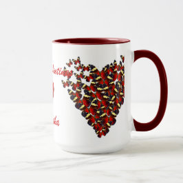 Rote Schmetterlinge & Liebe Herzblüten Valentine Tasse