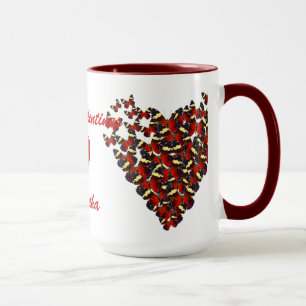Rote Schmetterlinge & Liebe Herzblüten Valentine Tasse