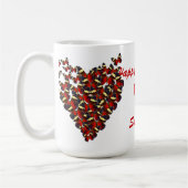 Rote Schmetterlinge & Liebe Herzblüten Valentine Tasse (Links)